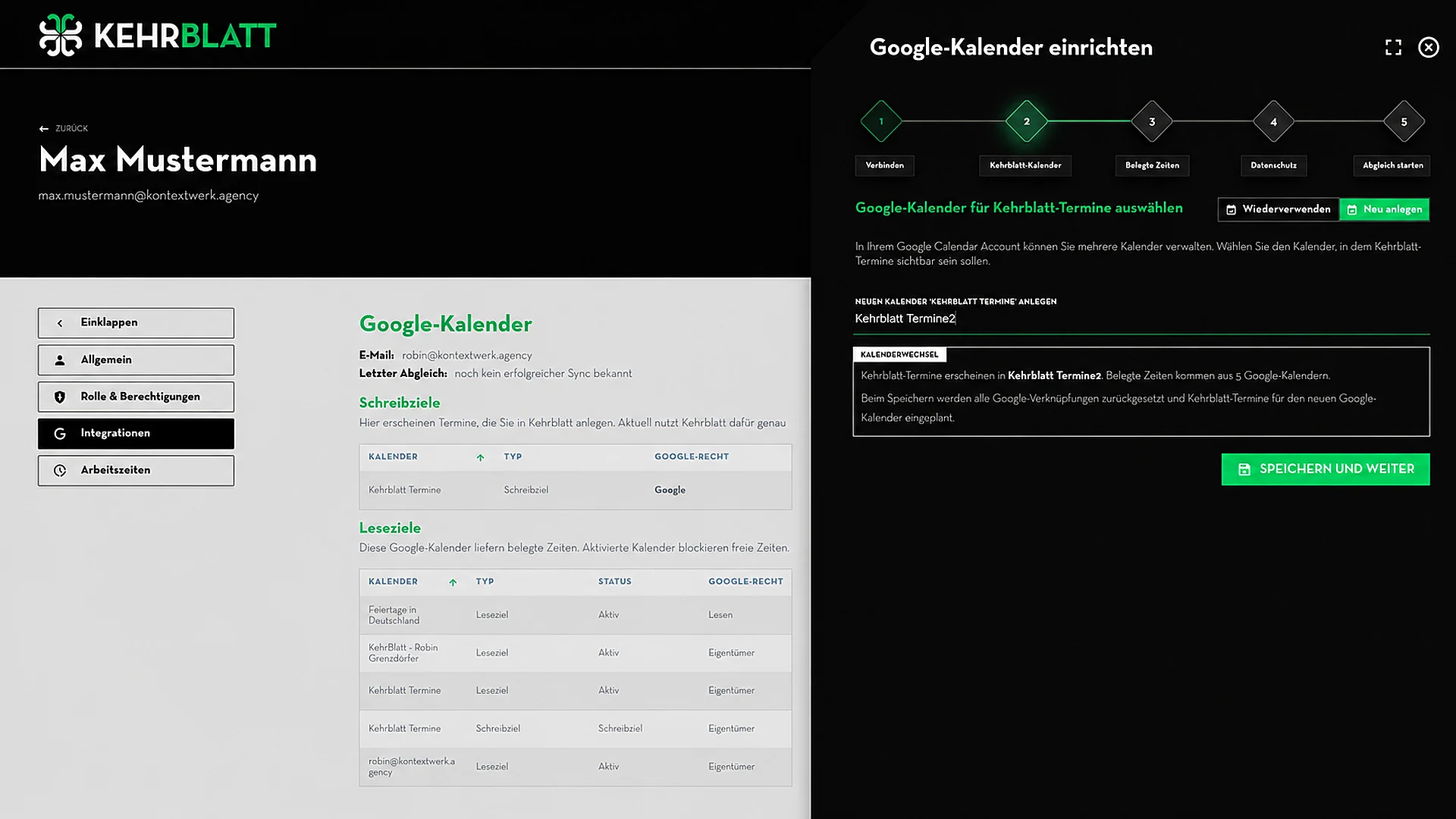 Google-Kalender auswählen oder neu anlegen, in dem KehrBlatt-Termine erscheinen