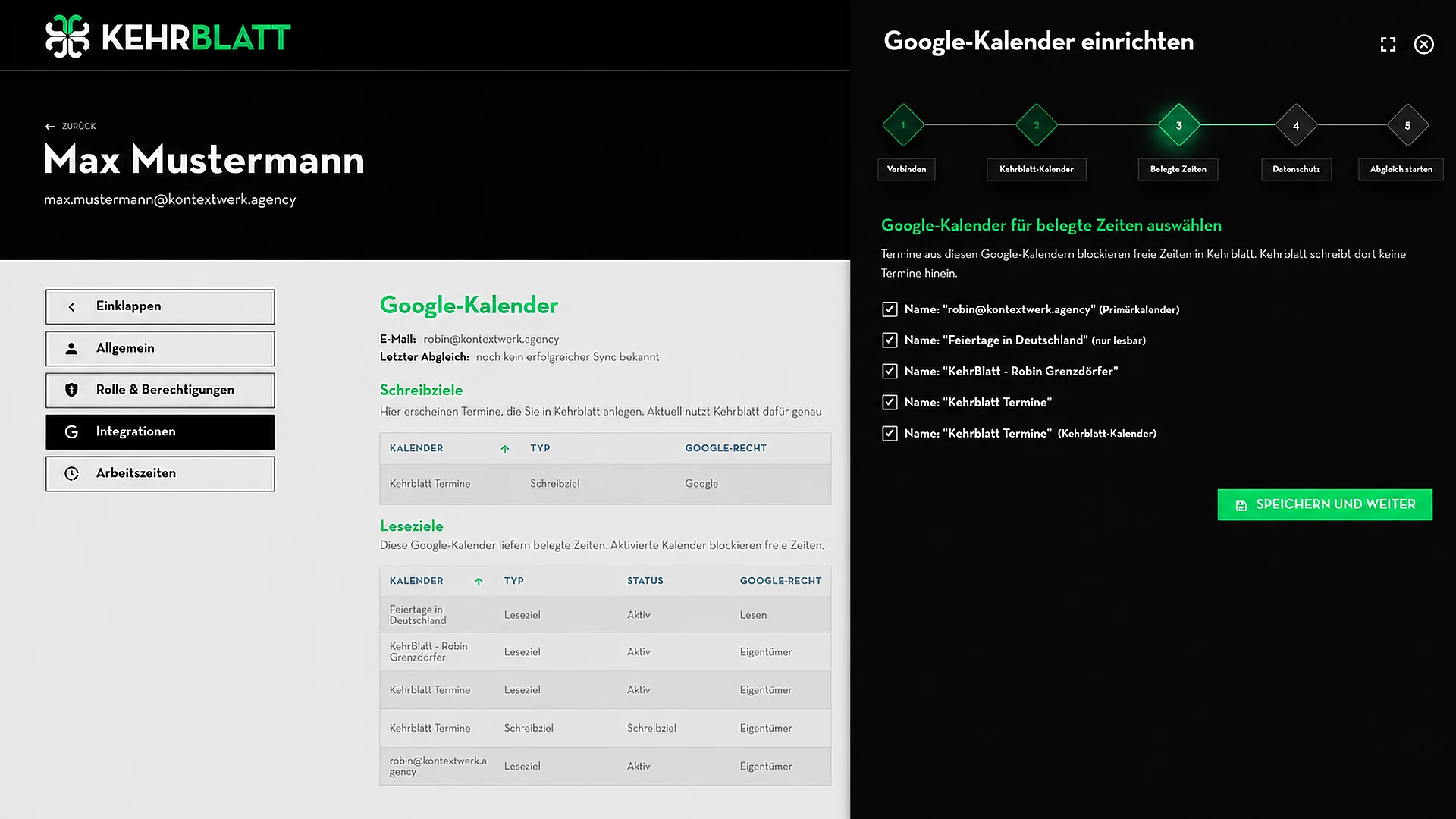 Google-Kalender auswählen, deren Termine als belegte Zeiten gelten