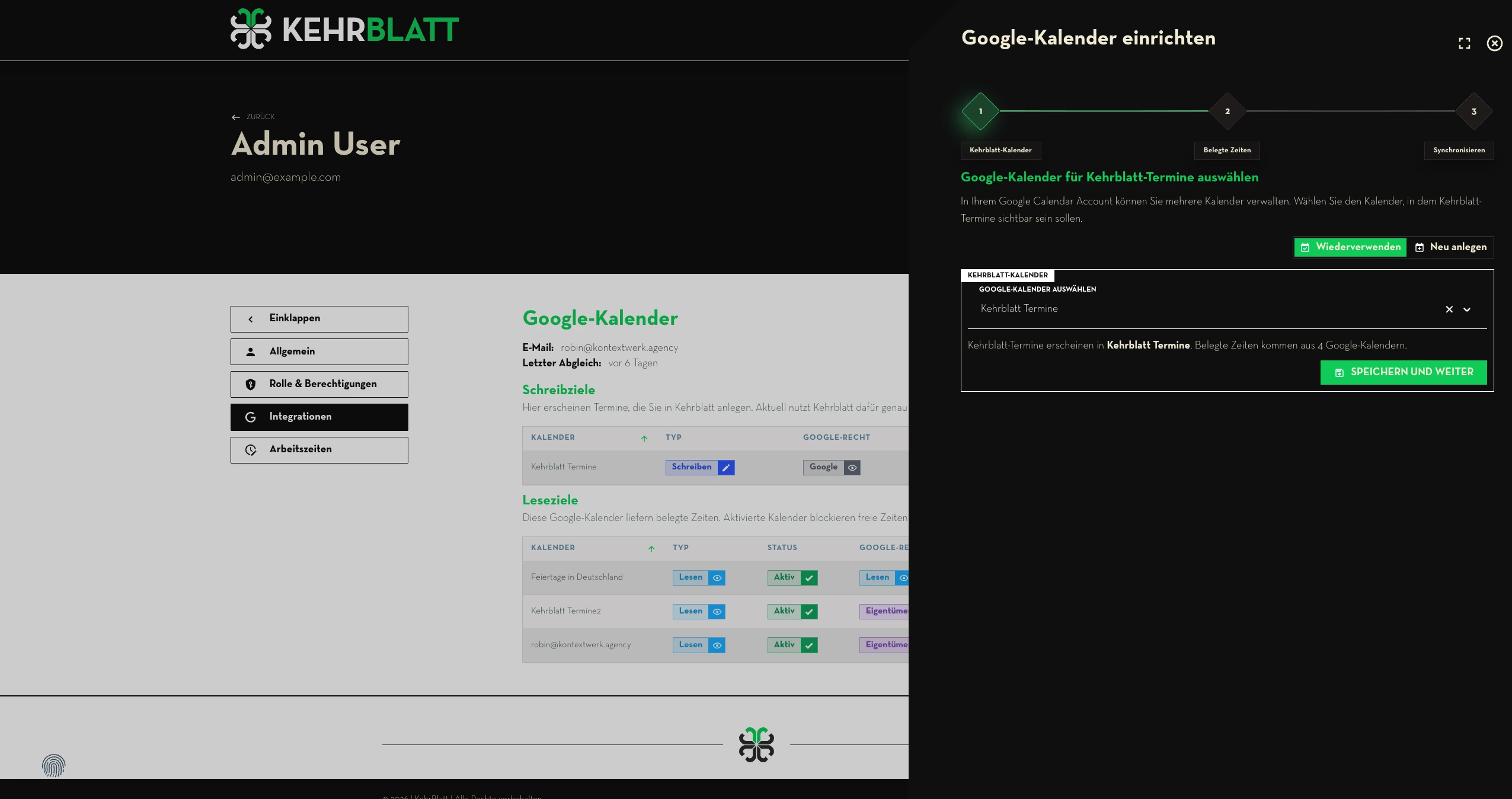 Google-Kalender auswählen oder neu anlegen, in dem KehrBlatt-Termine erscheinen