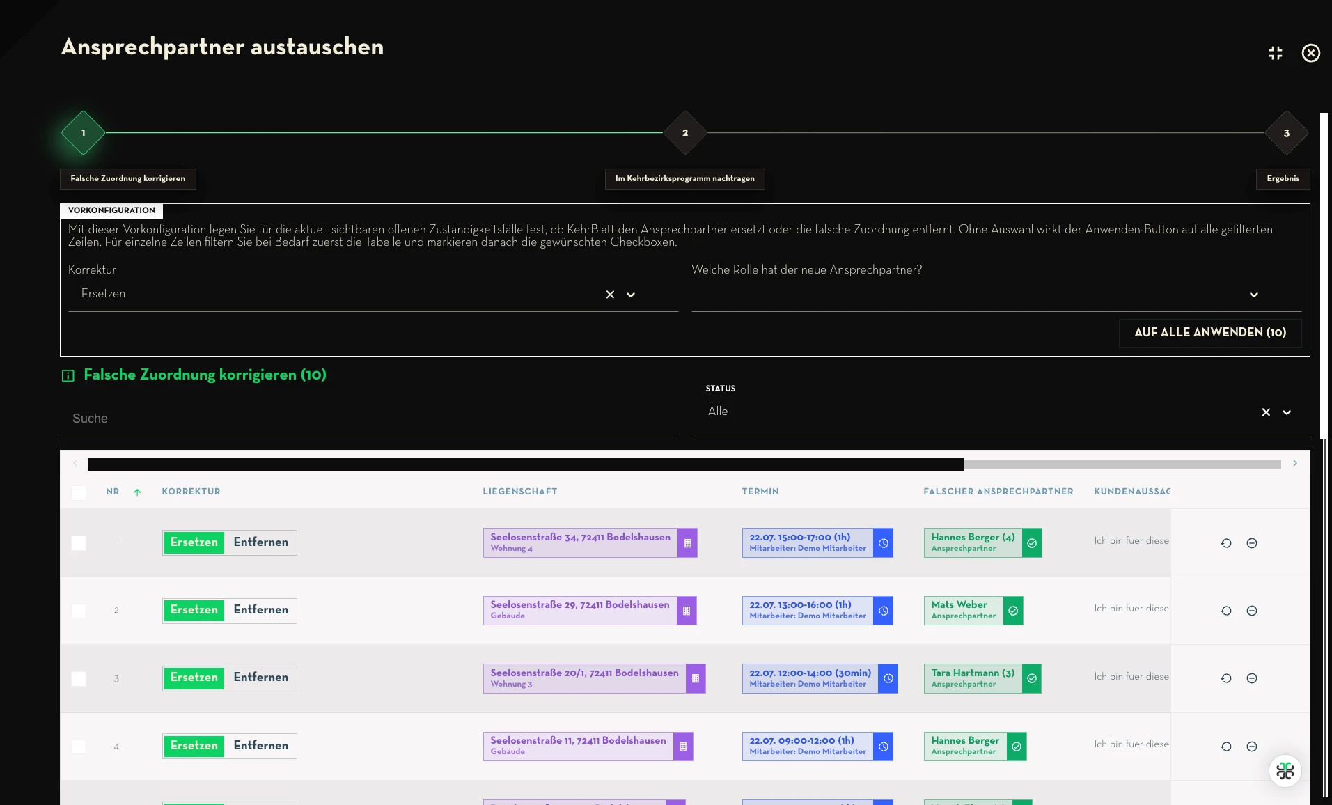 Workflow zum Ersetzen oder Entfernen falsch zugeordneter Ansprechpartner