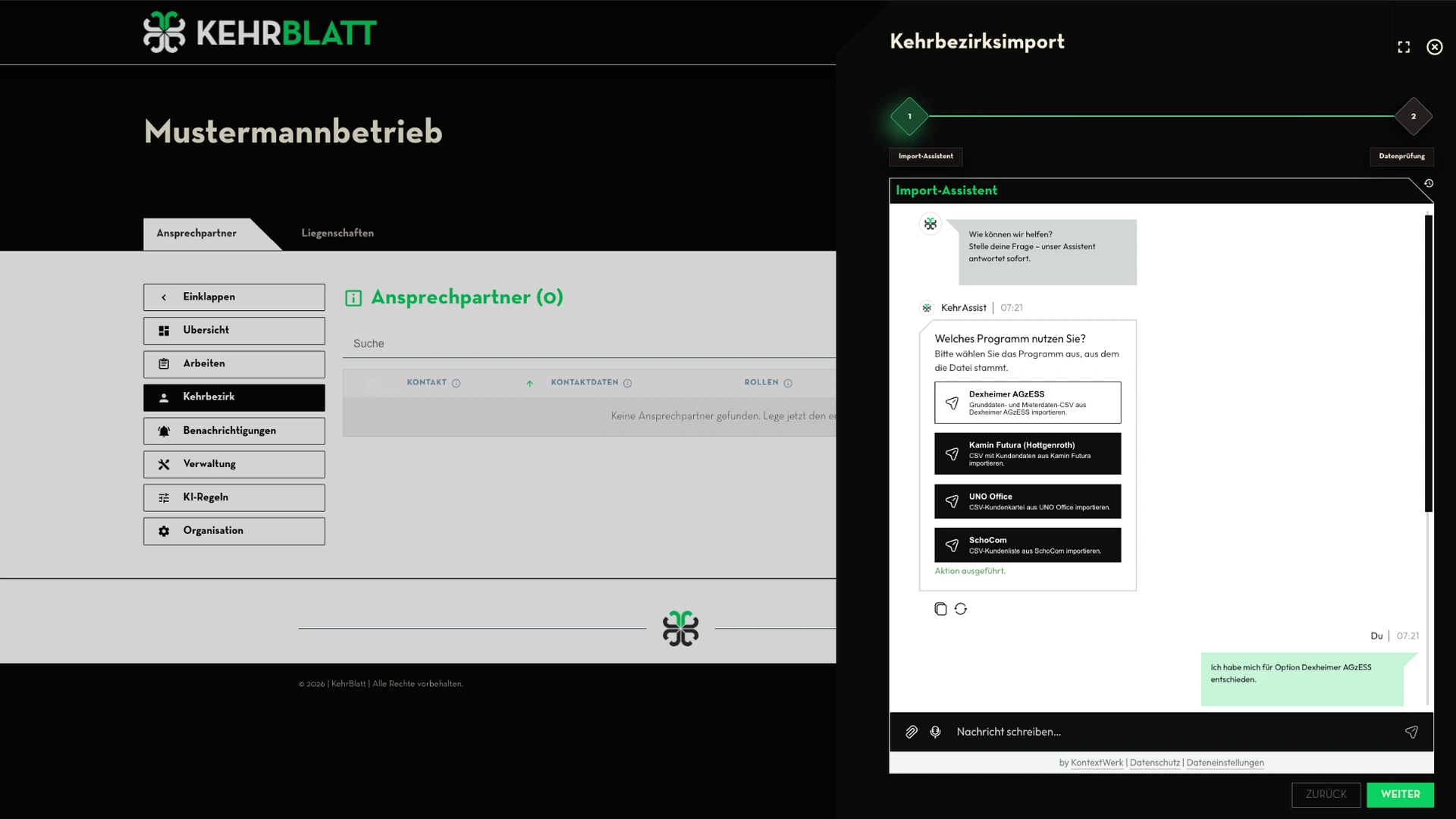 Import-Assistent: Programmauswahl