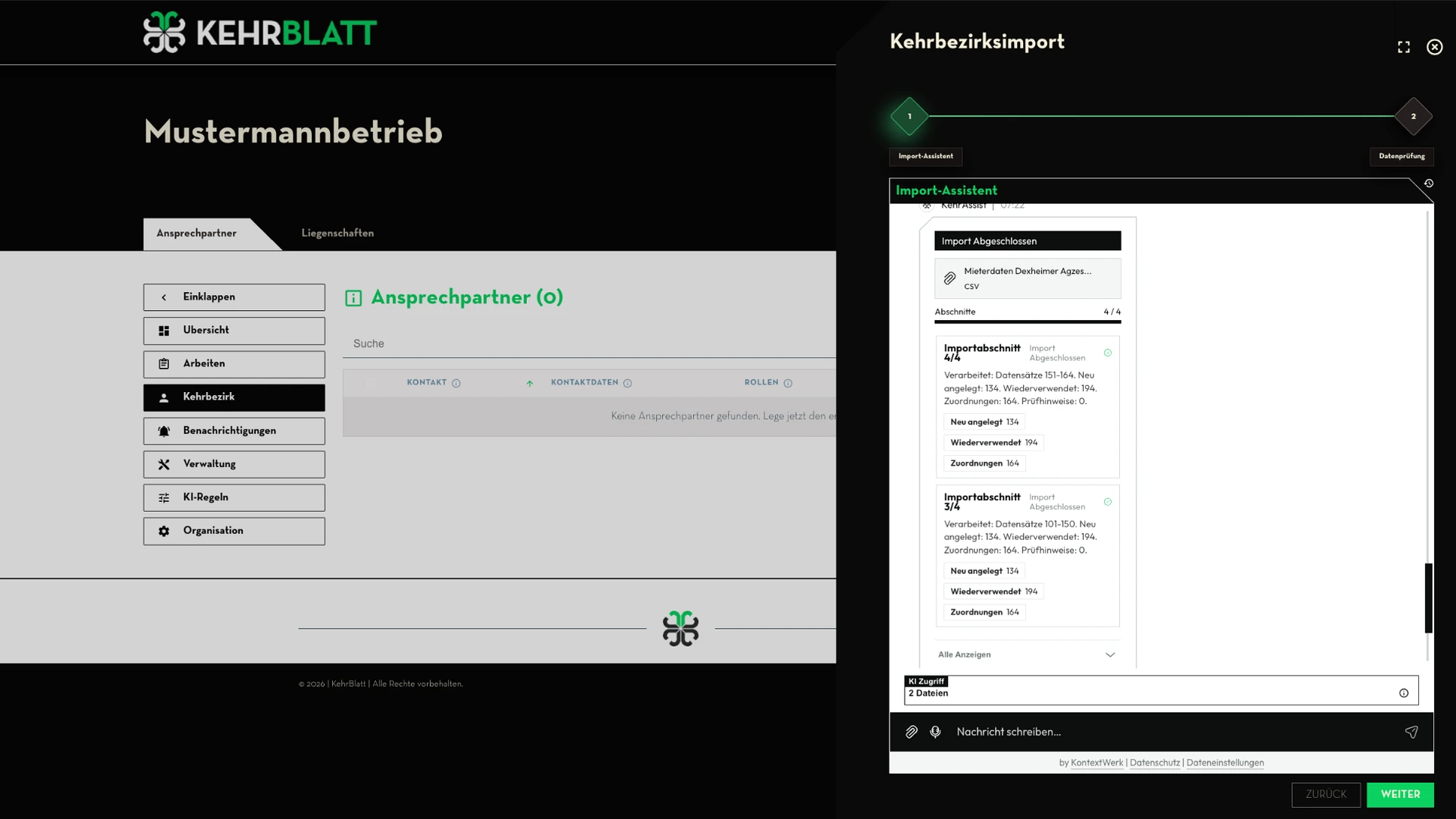 Kehrbezirksimport: Import abgeschlossen