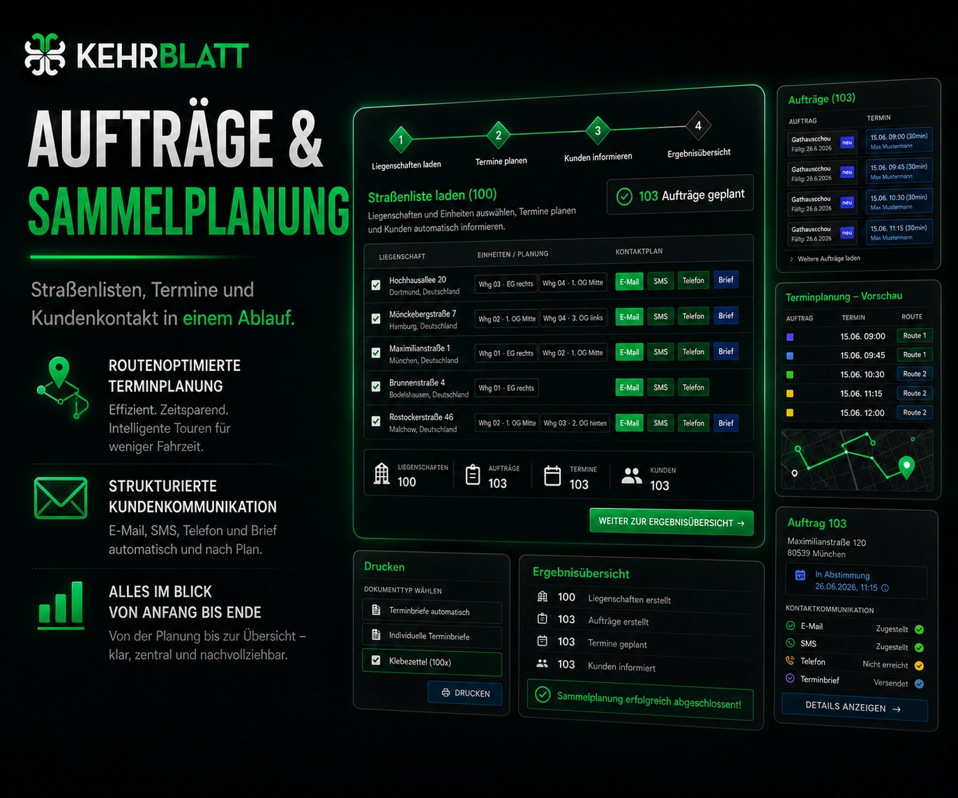 KehrBlatt Sammelplanung: Aus Straßenlisten werden geplante Termine und vorbereitete Kundenkontakte