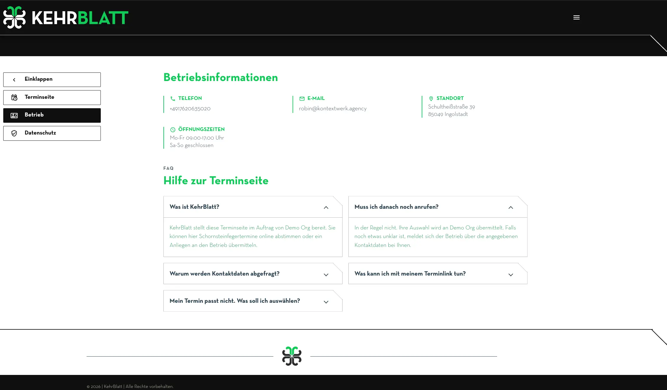 Terminbot im Kundenportal mit Optionen zum Vereinbaren, Verschieben oder Absagen