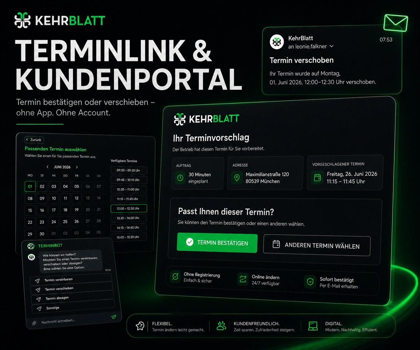 KehrBlatt Terminlink und Kundenportal zur Terminbestätigung ohne App