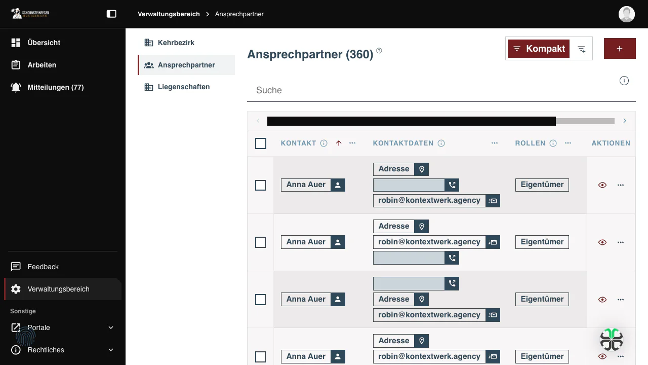 Kehrbezirk: Ansprechpartner-Übersicht