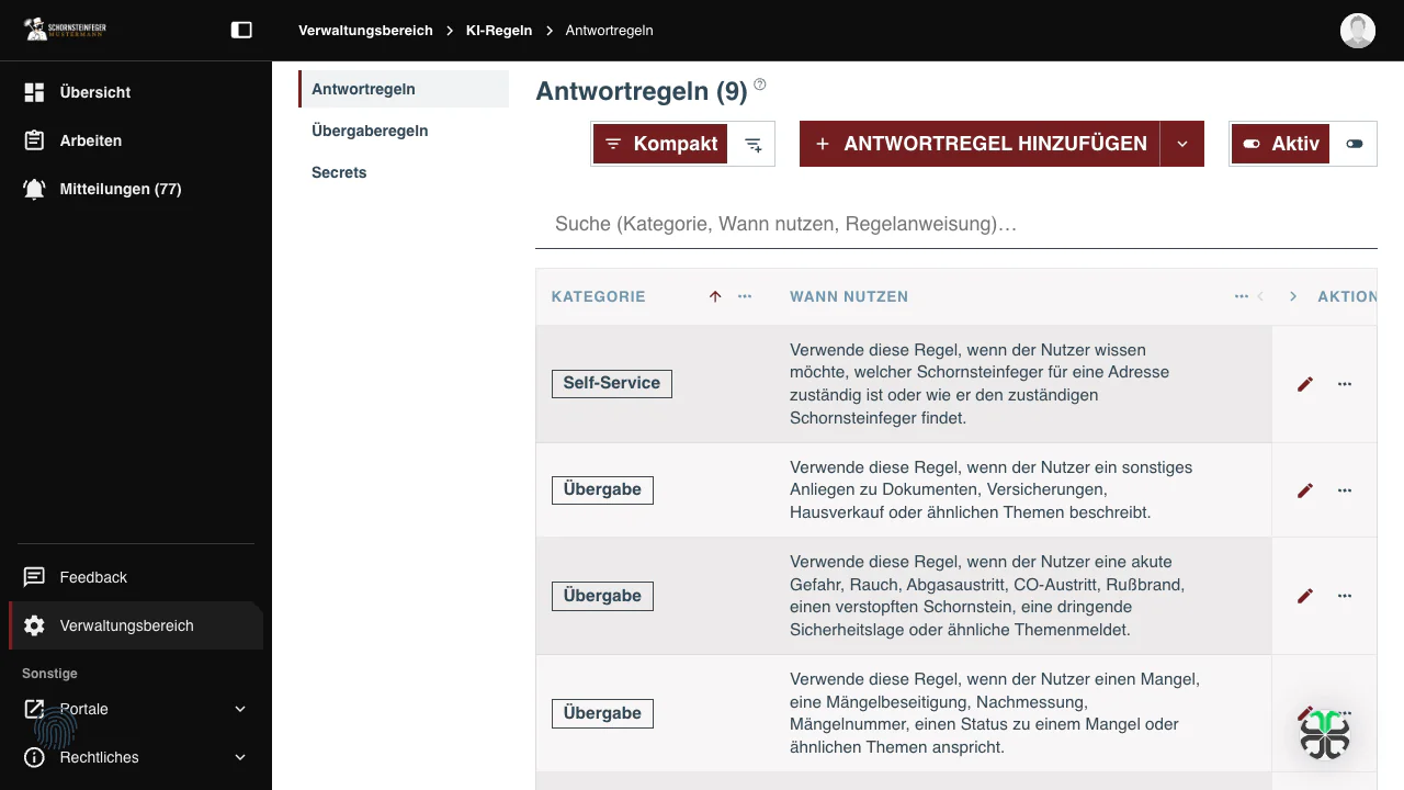 KI-Regeln: Antwortregeln