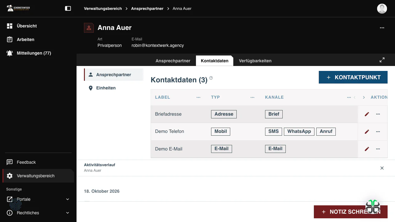Ansprechpartner: Kontaktdaten-Detail